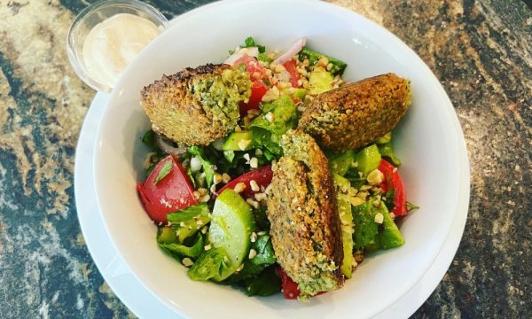 falafel with salad and sauce